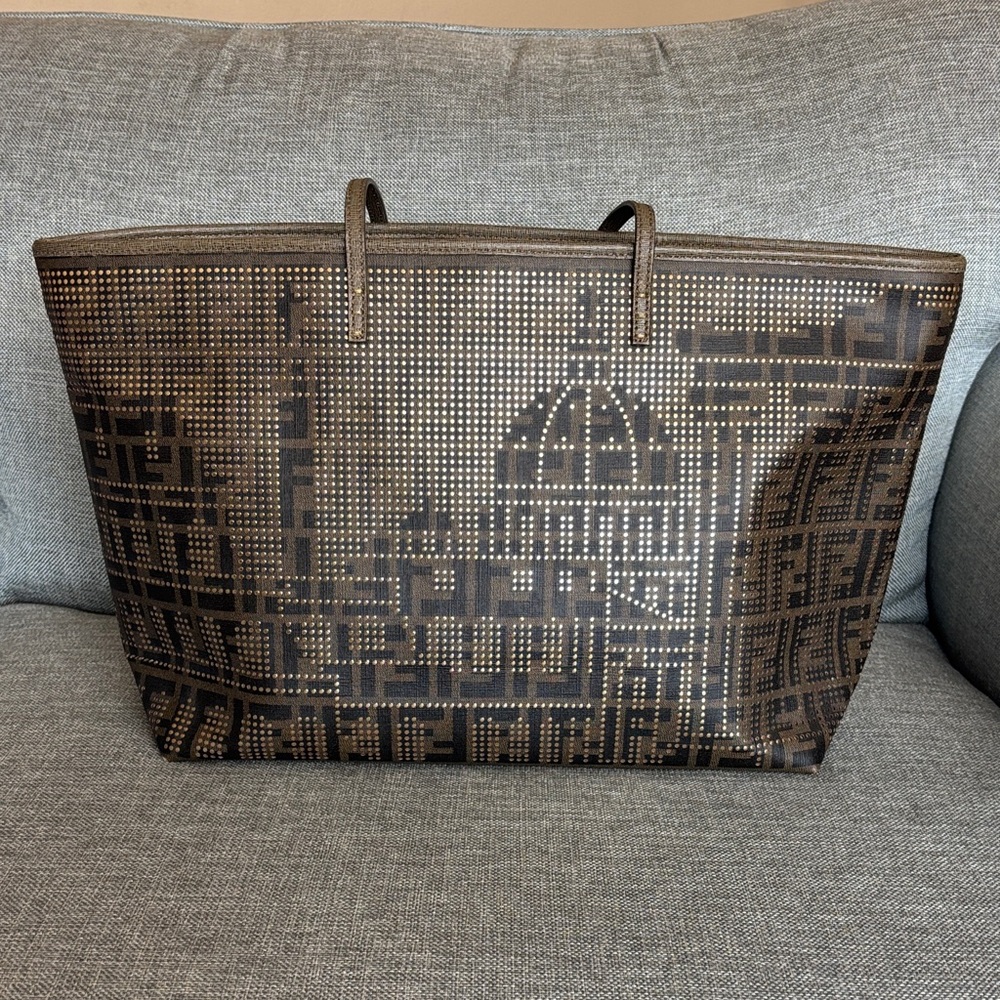 Fendi Tobacco Zucca Coated Canvas Colosseo Roll Tote